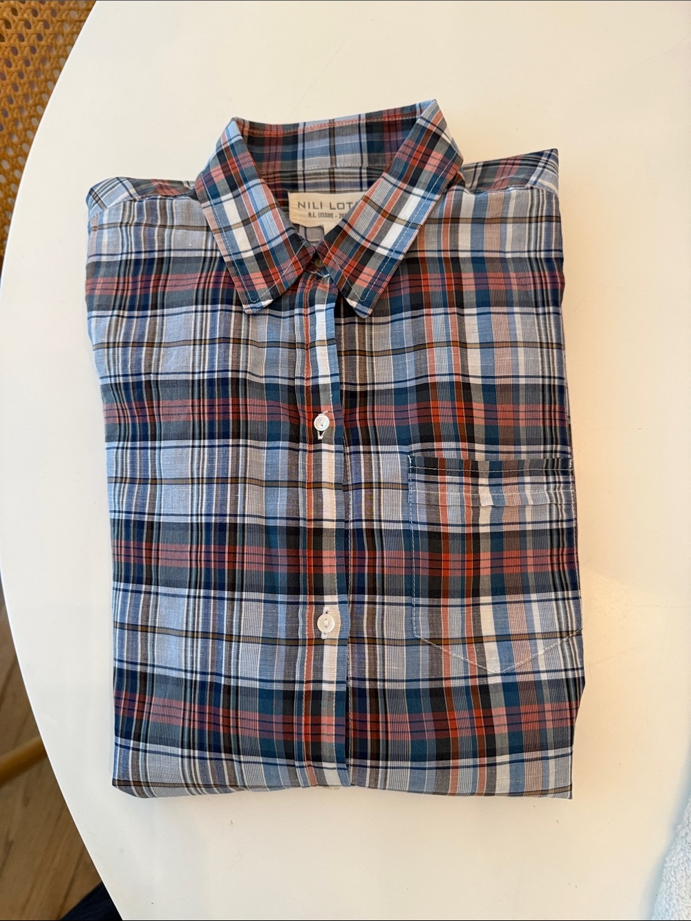 Nili Lotan Women’s Blue and Red Plaid Button-Down Shirt